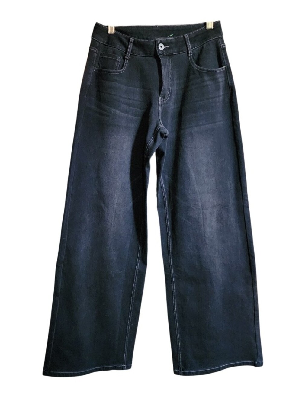 Wide-Leg Dark Wash Stretch Jeans - Black